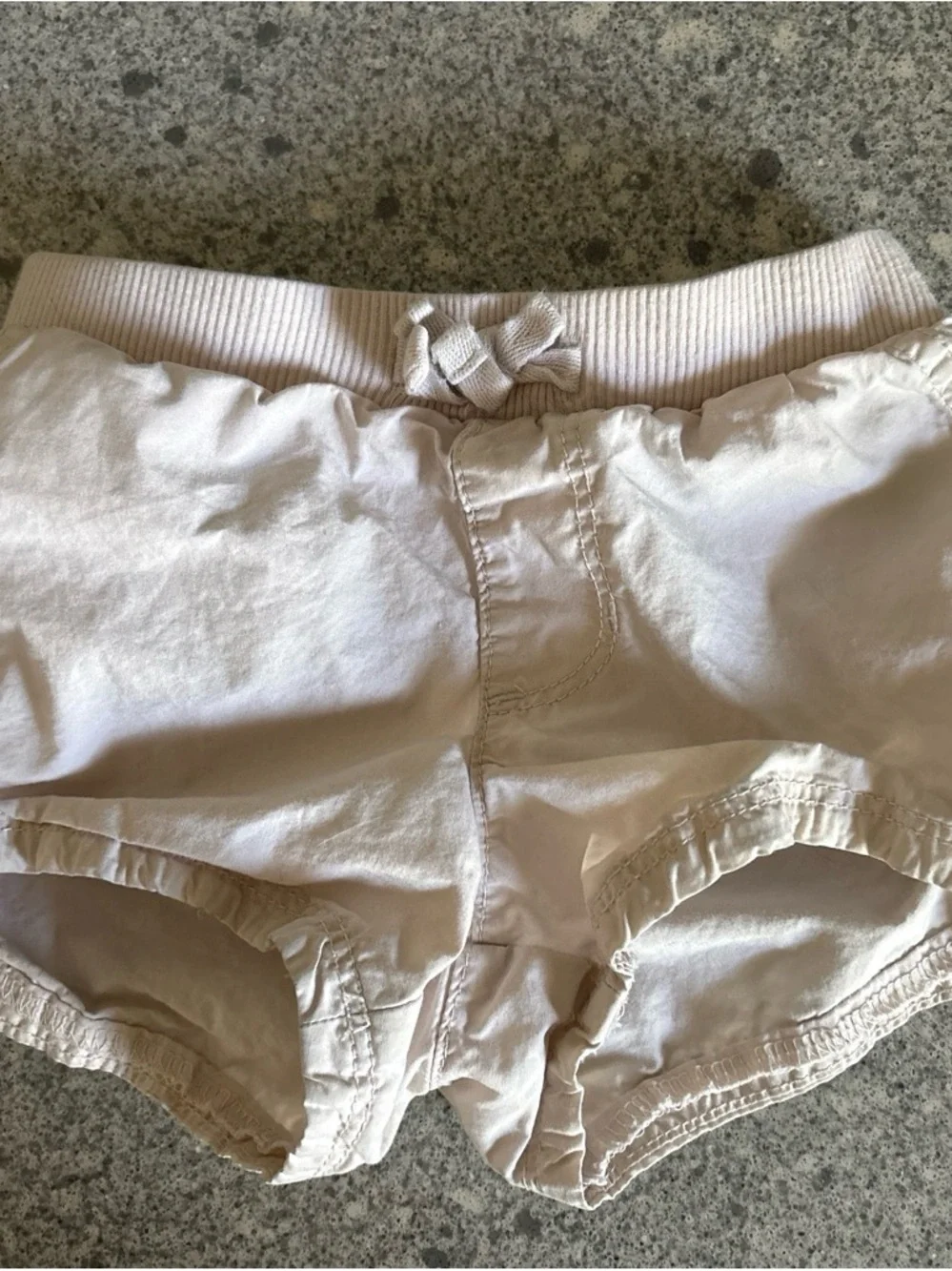 Cream Elastic Waist Drawstring Shorts